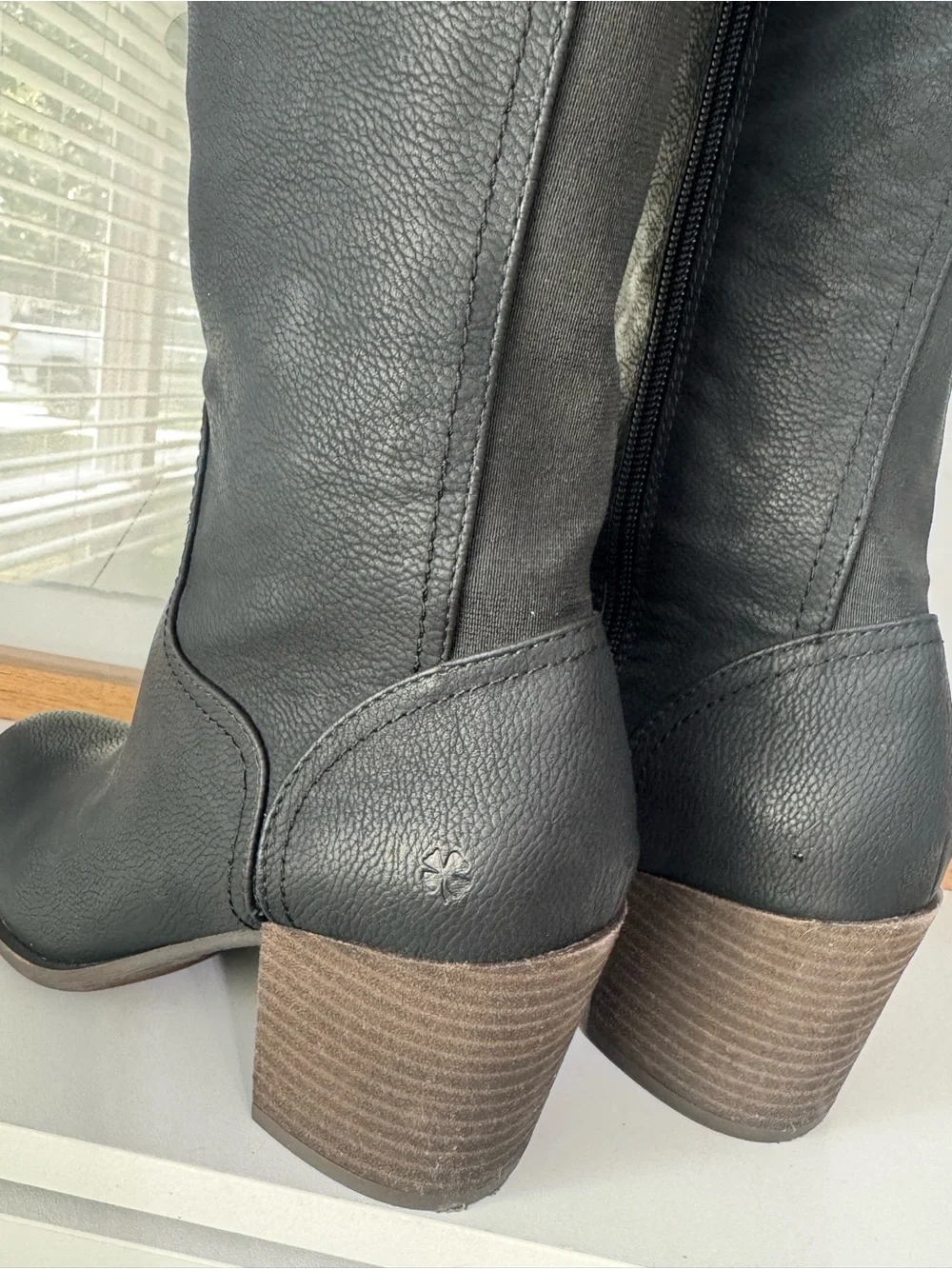 Women's Black Over-the-Knee Leather Boots with Block Heel